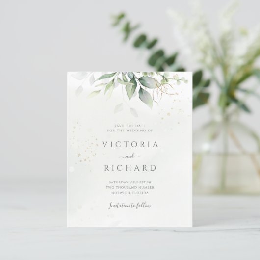 Budget Eucalyptus Greenery Gold sparen de datum (Staand voorkant)