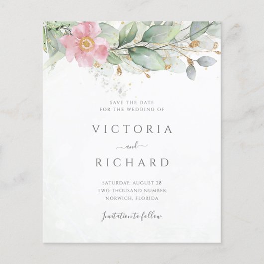 Budget Eucalyptus Greenery Gold sparen de datum (Voorkant)