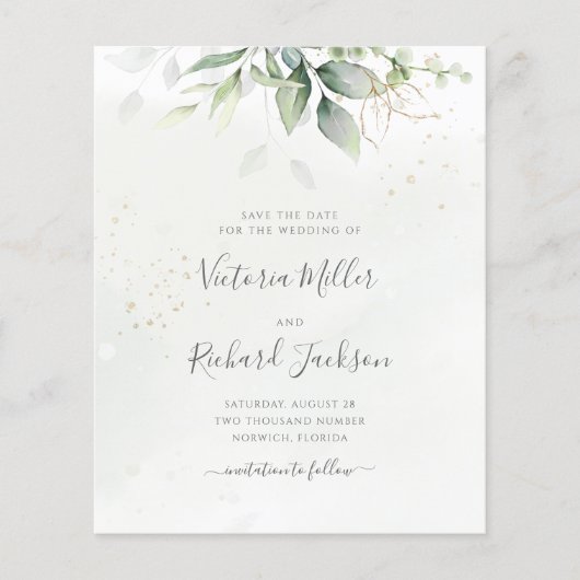 Budget Eucalyptus Greenery Gold sparen de datum (Voorkant)