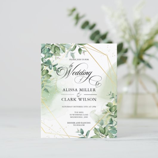 BUDGET Eucalyptus Greenery Gold Weddenschap (Staand voorkant)