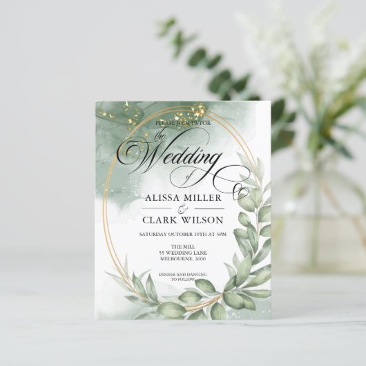 BUDGET Eucalyptus Greenery Gold Weddenschap (Staand voorkant)