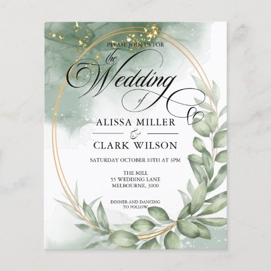 BUDGET Eucalyptus Greenery Gold Weddenschap (Voorkant)