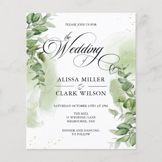 BUDGET Eucalyptus Greenery Gold Weddenschap (Voorkant)