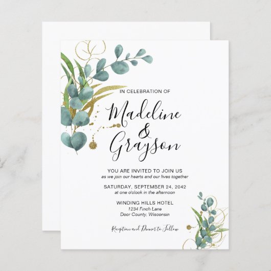 BUDGET Eucalyptus Greenery Gold Weddenschap (Voorkant / Achterkant)