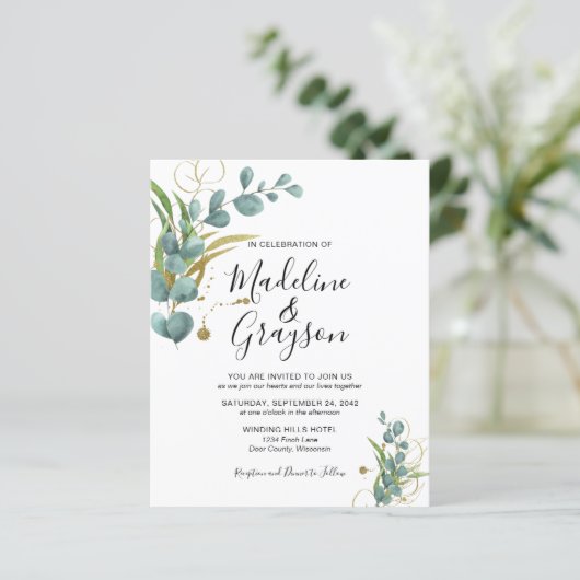 BUDGET Eucalyptus Greenery Gold Weddenschap (Staand voorkant)