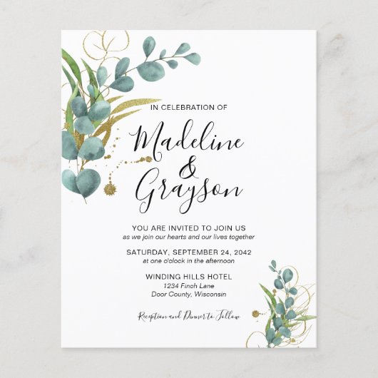 BUDGET Eucalyptus Greenery Gold Weddenschap (Voorkant)