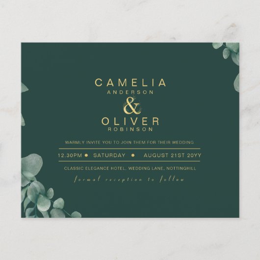 BUDGET Eucalyptus Greenery Gold Wedding QR CODE IN Flyer (Voorkant)