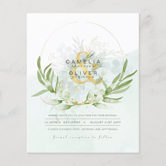 BUDGET Eucalyptus Greenery Gold Wedding QR CODE IN Flyer (Voorkant)