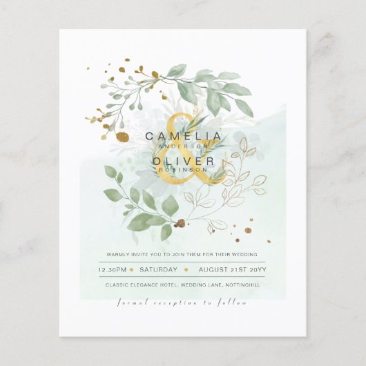 BUDGET Eucalyptus Greenery Gold Wedding QR CODE IN Flyer (Voorkant)