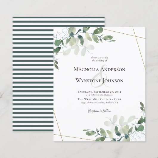Budget Eucalyptus Greenery Gold Wedding Uitnodigin (Voorkant / Achterkant)