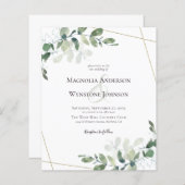 Budget Eucalyptus Greenery Gold Wedding Uitnodigin (Voorkant / Achterkant)