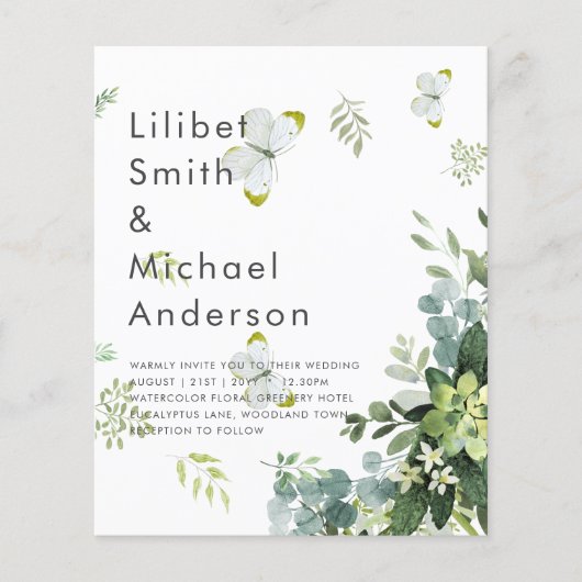 BUDGET Eucalyptus Greenery Leaves Emerald Wedding Flyer (Voorkant)