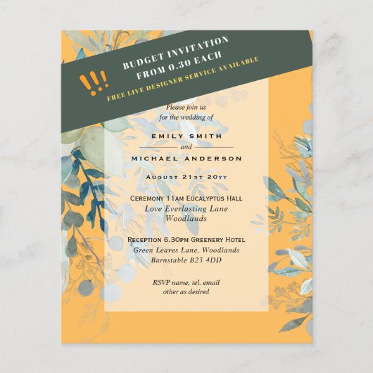 BUDGET EUCALYPTUS Greenery Leaves Wedding INVITES Flyer (Voorkant)