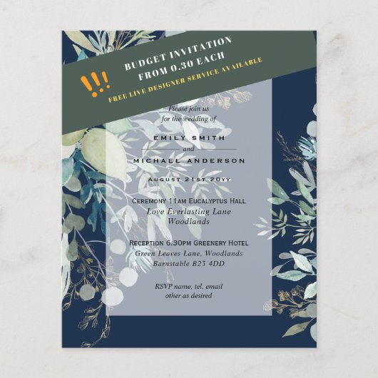 BUDGET EUCALYPTUS Greenery Leaves Wedding INVITES Flyer (Voorkant)