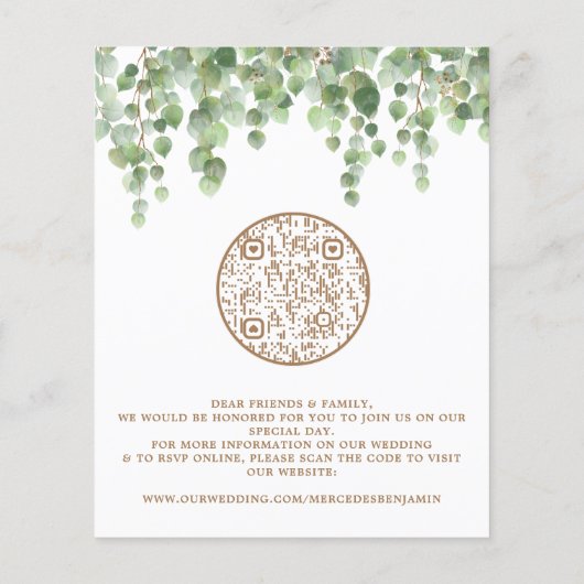 Budget Eucalyptus Greenery QR Code Weddenschap Uit (Achterkant)