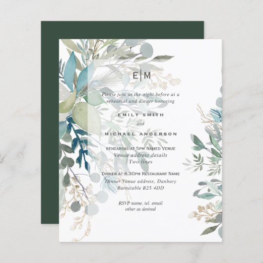 BUDGET Eucalyptus Greenery Rehearsal Dinner Invite (Voorkant / Achterkant)
