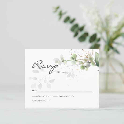 Budget Eucalyptus Greenery RSVP-reactiekaart (Staand voorkant)