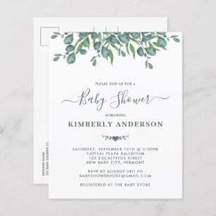 Budget Eucalyptus Greenery Sage Baby shower Uitnod