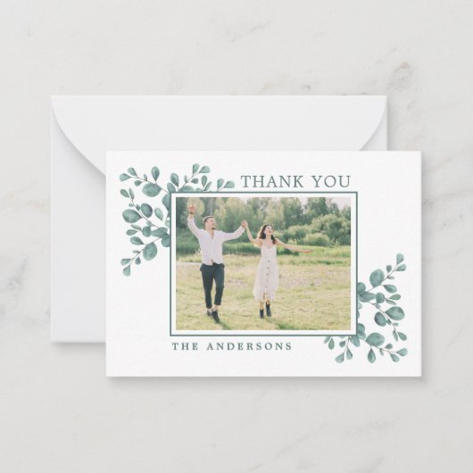 Budget Eucalyptus Greenery Weddenschap Foto Dank u Notitiekaartje (Voorkant)