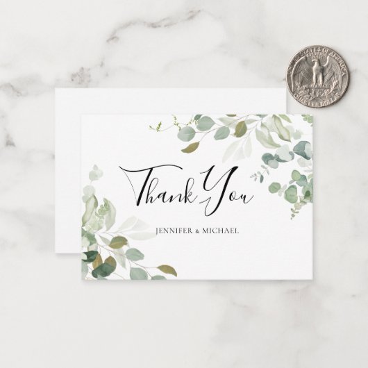 BUDGET Eucalyptus Greenery Weddenschap Notitiekaartje (Voorkant / Achterkant in situ)