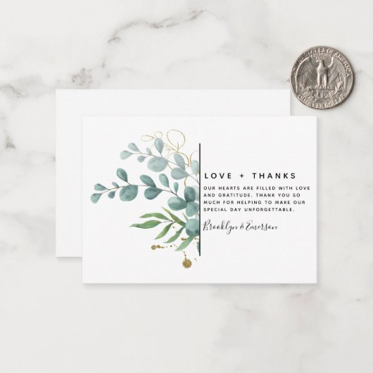 BUDGET Eucalyptus Greenery Weddenschap Notitiekaartje (Voorkant / Achterkant in situ)