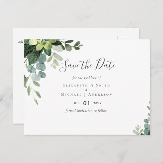 BUDGET Eucalyptus greenery Wedding Briefkaart (Voorkant / Achterkant)