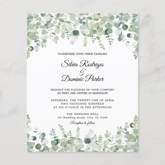 Budget Eucalyptus Greenery Wedding Flyer (Voorkant)
