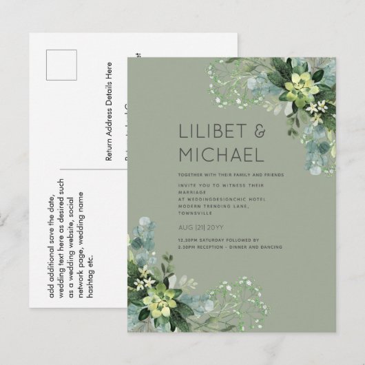 BUDGET Eucalyptus Greenery Wedding Foliage Briefkaart (Voorkant / Achterkant)