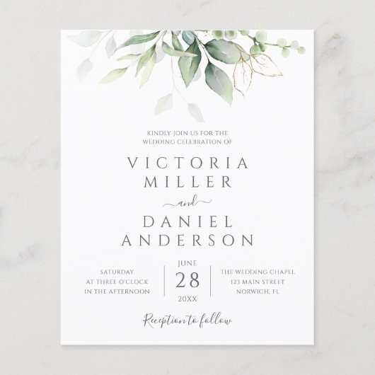Budget Eucalyptus Greenery Wedding Invitation (Voorkant)