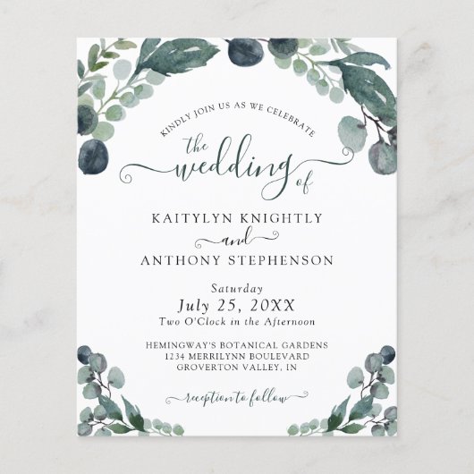 Budget Eucalyptus Greenery Wedding Invitation (Voorkant)