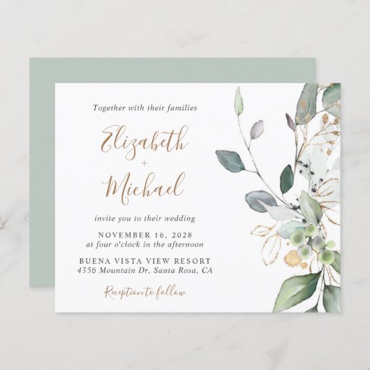 Budget Eucalyptus Greenery Wedding Invitation (Voorkant / Achterkant)