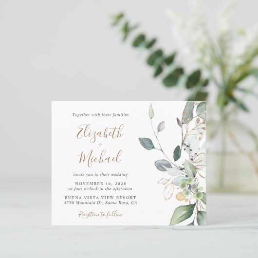 Budget Eucalyptus Greenery Wedding Invitation (Staand voorkant)