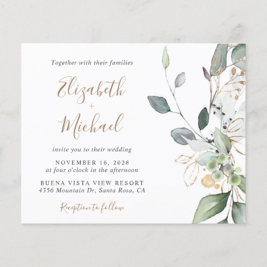 Budget Eucalyptus Greenery Wedding Invitation (Voorkant)