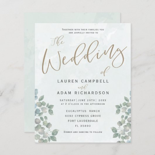 Budget Eucalyptus Greenery Wedding Invitation (Voorkant / Achterkant)