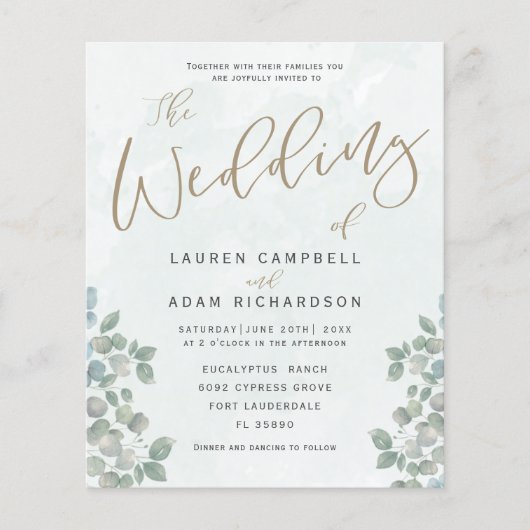 Budget Eucalyptus Greenery Wedding Invitation (Voorkant)