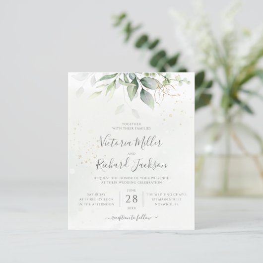 Budget Eucalyptus Greenery Wedding Invitation (Staand voorkant)