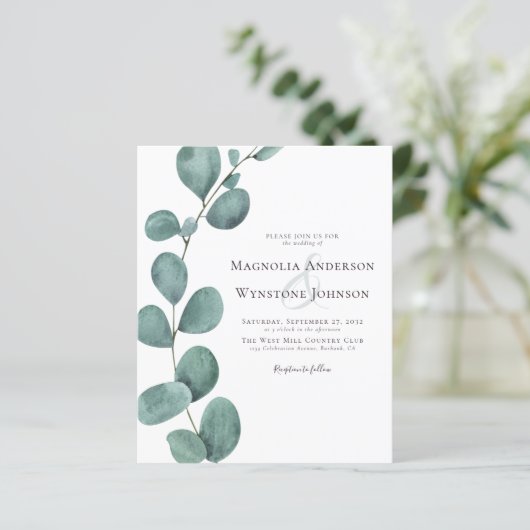 Budget Eucalyptus Greenery Wedding Invitation (Staand voorkant)