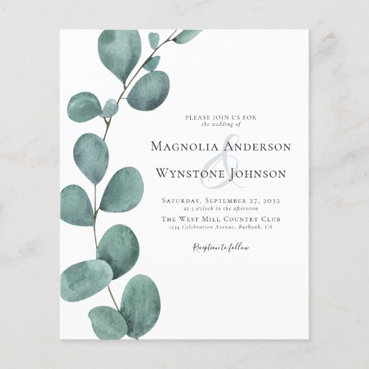 Budget Eucalyptus Greenery Wedding Invitation (Voorkant)