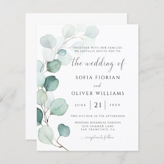 Budget Eucalyptus Greenery Wedding Invitation (Voorkant / Achterkant)