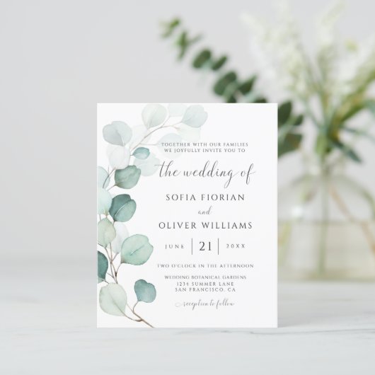 Budget Eucalyptus Greenery Wedding Invitation (Staand voorkant)