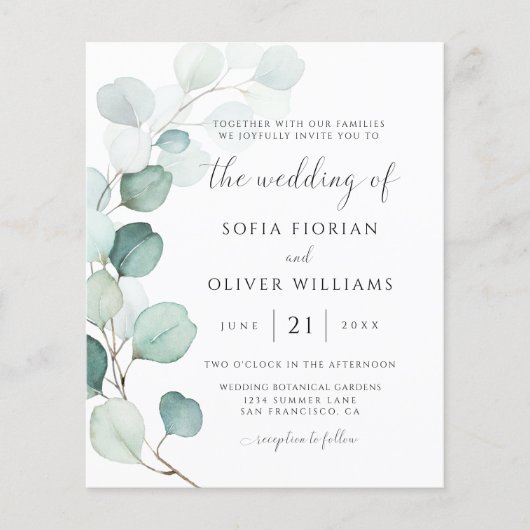 Budget Eucalyptus Greenery Wedding Invitation (Voorkant)