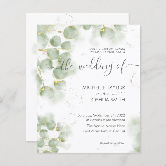 Budget Eucalyptus Greenery Wedding Invitation (Voorkant / Achterkant)