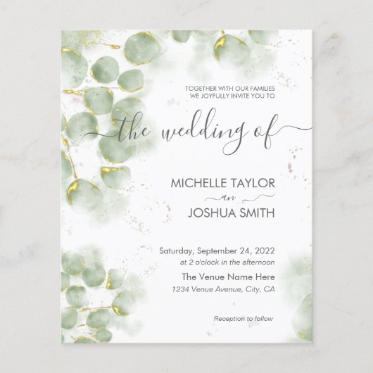 Budget Eucalyptus Greenery Wedding Invitation (Voorkant)