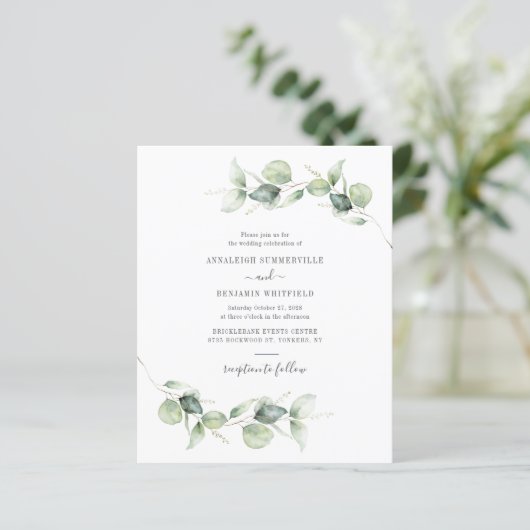 Budget Eucalyptus Greenery Wedding Invitation (Staand voorkant)
