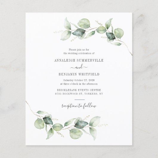 Budget Eucalyptus Greenery Wedding Invitation (Voorkant)