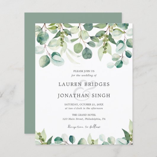 Budget Eucalyptus Greenery Wedding Invitation (Voorkant / Achterkant)