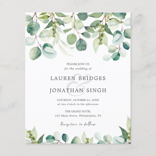 Budget Eucalyptus Greenery Wedding Invitation (Voorkant)