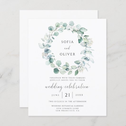 Budget Eucalyptus Greenery Wedding Invitation (Voorkant / Achterkant)