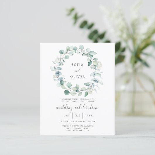 Budget Eucalyptus Greenery Wedding Invitation (Staand voorkant)