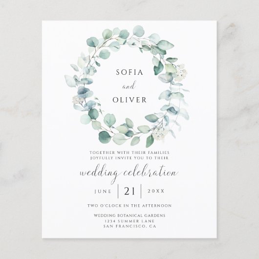 Budget Eucalyptus Greenery Wedding Invitation (Voorkant)